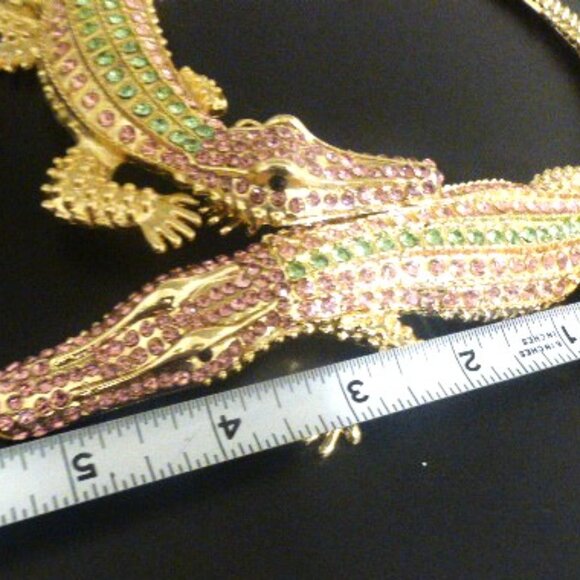 Vintage 1 of A Kind CROCODILE NECKLACE & EARRINGS Rhinestones Statement Jewelry - Picture 13 of 14